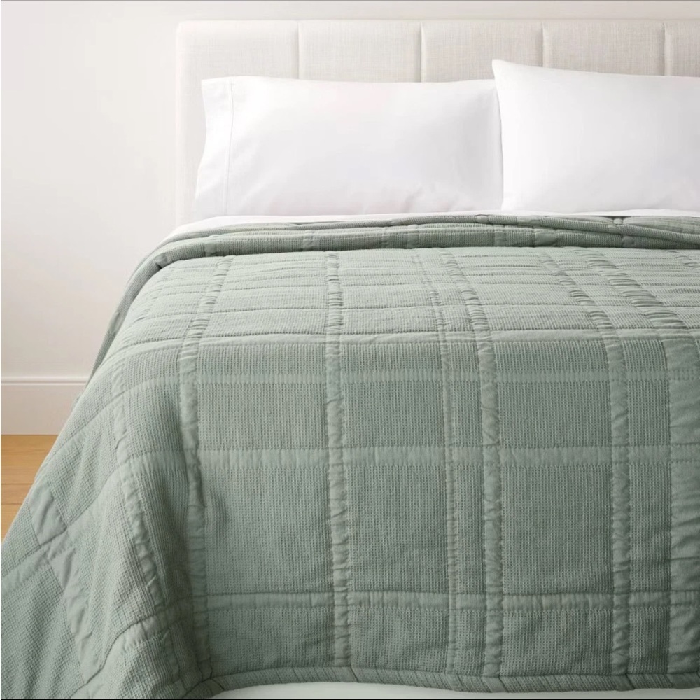NWT Full/Queen Waffle Matelasse Quilt Light Teal Green - Studio McGee